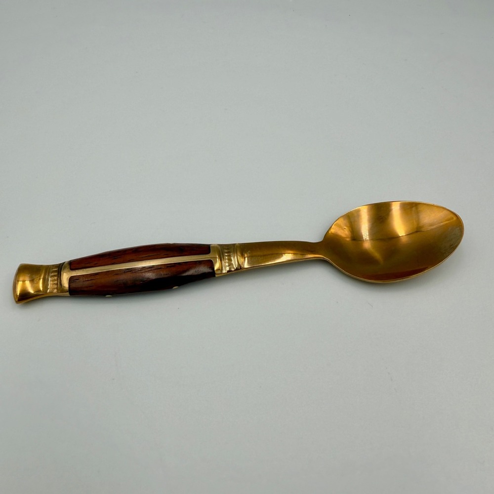 Vintage Thailand Bronze Spoon Wood Inlay Handle Mid Century Modern Flatware